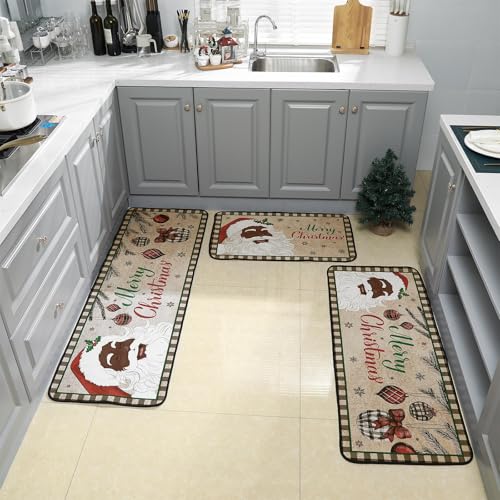 Fourluoo 3 Pcs Christmas Kitchen Rugs and Mats Set Black Santa - color: Santa