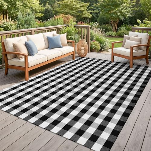 KILOCOCO Buffalo Plaid Checkered Rug 7.5x10 ft Black White Living Room Rug - color: Black and White, size: 7'6" x 10' (Rectangular)