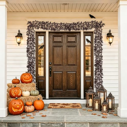 Hollyone 2 Pack Fall Garland 6FT Artificial Plum Cimicifuga Seeded Leaf Garlands Faux Purple Leaves Fall Foliage Autumn Garland for Mantle Fireplace Thanksgiving Halloween Home Indoor Outdoor Decor