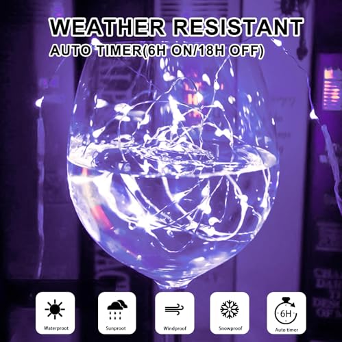 Purple Fairy Lights Battery Operated (Included), 8 Modes & Auto timer, 16FT 50Led Mini Twinkle Silver Wire Firefly Starry lights, Waterproof Battery Operated Lights for Party Bedroom Christmas - color: Blue, size: 1 Pack - Batteries Included