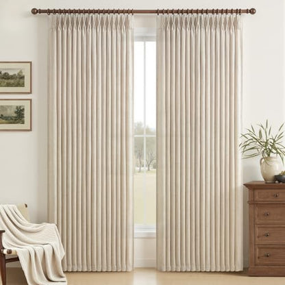 Extra Wide Pinch Pleated Linen Semi Sheer Natural Curtains 84 Inches Long - color: Natural, size: 70"W x 84"L (Pack of 1)