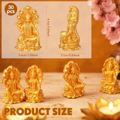 Yalikop 30 Pcs Mini Gold Vishnu Figurines Bulk, 1.6" Small Hindu God Statue - style: Vishnu