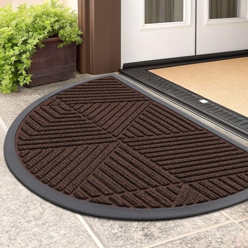 Smiry Half Circle Front Door Mat Outside Entrance, Rubber Doormat, 29.5x17 - color: Dark Brown, size: 29.5" X 17"