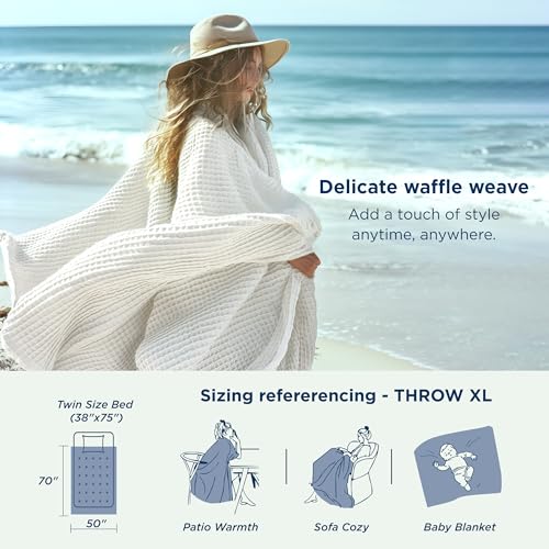 Bedsure 100% Cotton Throw Blanket for Couch, Waffle Weave, White, 50"x70" - color: 01 White, size: Throw XL (50" X 70")