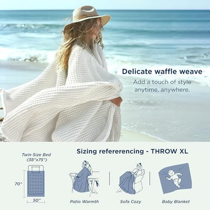 Bedsure 100% Cotton Throw Blanket for Couch, Waffle Weave, White, 50"x70" - color: 01 White, size: Throw XL (50" X 70")