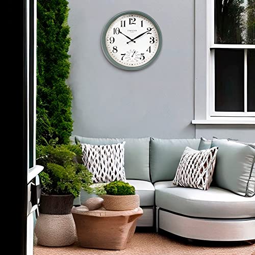 13" Outdoor Clock Thermometer Combo, Aged Teal Finish - color: Aged Teal, size: 13 inch