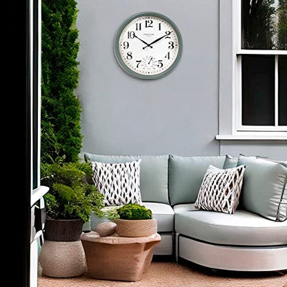 13" Outdoor Clock Thermometer Combo, Aged Teal Finish - color: Aged Teal, size: 13 inch