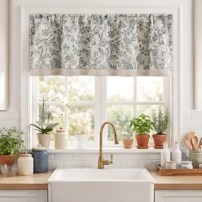 jinchan Linen Valance Curtain Farmhouse 16 Inch 1 Panel Black on Beige - color: Forest | Black, size: 50"W x 16"L (Pack of 1)