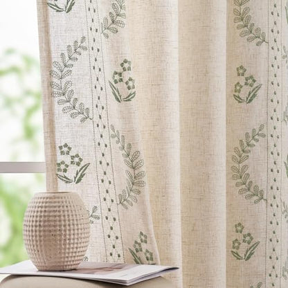 jinchan Floral Linen Curtains 63 Inch Farmhouse Back Tab 2 Panels - color: Sage, size: 50"W x 63"L (Pack of 2)