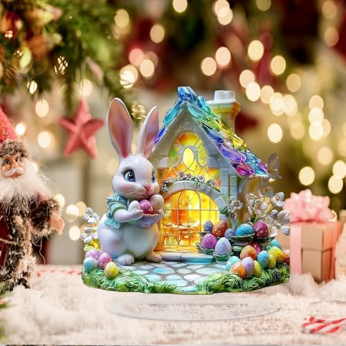Christmas Decoration Scene Tabletop Ornament Accent Outdoor Rabbit with Card Holder Base for Home Holiday(Colorful) - color: Brown