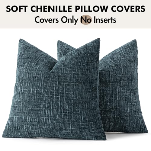 MIULEE Chenille Textured Throw Pillow Covers Blue 18x18 Set of 2 - color: Blue, size: 18" x 18" (Pack of 2)