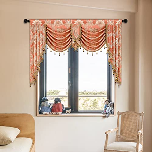 ELKCA Golden Damask Jacquard Swag Waterfall Valance Luxury Curtain Valance for Living Room Rod Pocket Valance (Damask-Coffee, W59 Inch,1 Panel) - color: Valance,damask-coffee, size: 59"W x 43"L (Pack of 1)