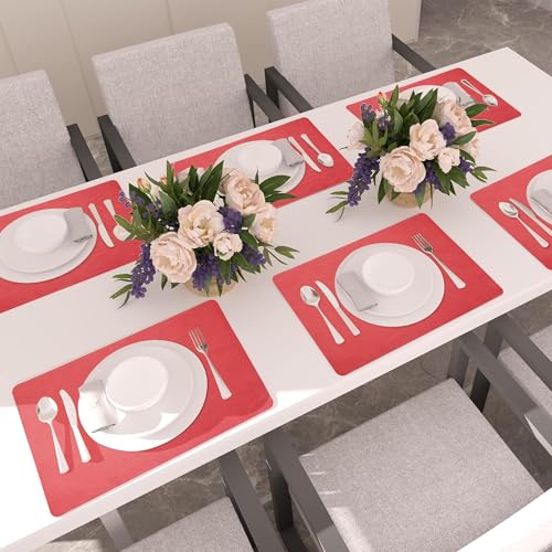 Maxpearl Faux Leather Placemats Set of 6, Easy to Clean, Light Red - color: Light Red