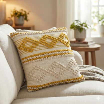 TreeWool 100% Cotton Woven Throw Pillow Cover (Pack of 1, 18" x 18", Yellow) - color: Yellow