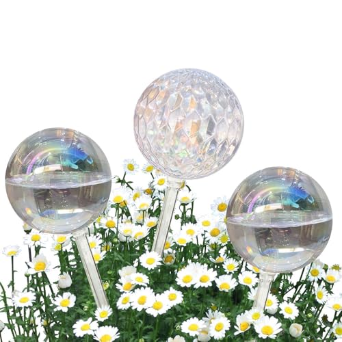 Glass Plant Watering Globes, Water Plants While Away Slow Self Watering Planter Insert Bulbs for Outdoor Indoor Plants, Vacation Plant Watering System Devices (Iridescent Medium 3-Pack) - color: Iridescent Medium 3-pack