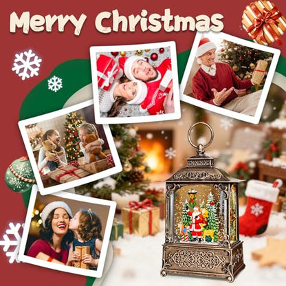 SUNFACE Christmas Snow Globe Lantern, Santa Reindeer Squirrel Tree Light Up Musical Snow Globes with 6H Timer, 3 AA Battery & USB Powered, Glitter Globe for Indoor for Kids Women Adults - color: Santa Claus Animals 104