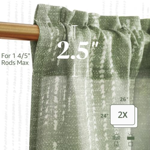 jinchan Linen Striped Tier Curtains for Kitchen Windows Boho - color: Boho Sage Green | on Beige, size: 26"W x 24"L (Pack of 2)