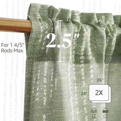 jinchan Linen Striped Tier Curtains for Kitchen Windows Boho - color: Boho Sage Green | on Beige, size: 26"W x 24"L (Pack of 2)