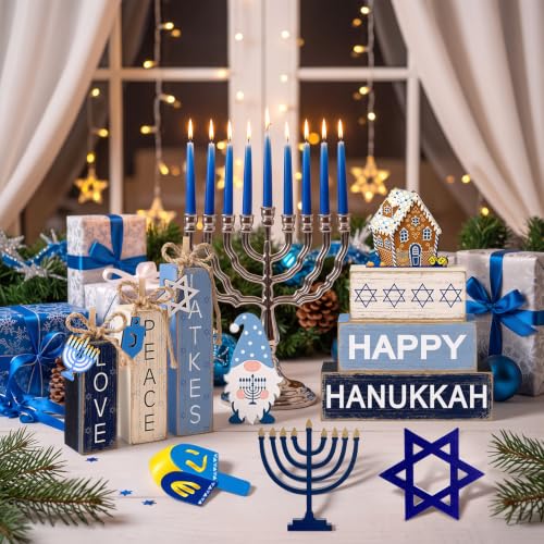 11 Pcs Hanukkah Wooden Tiered Tray Decor Chanukah Tabletop Signs - style: Hanukkah