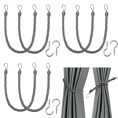 BEL AVENIR Curtain Tiebacks Ropes Tie-Backs,Handmade Holdbacks(Charcoal,6P) - color: Charcoal, size: 6pack