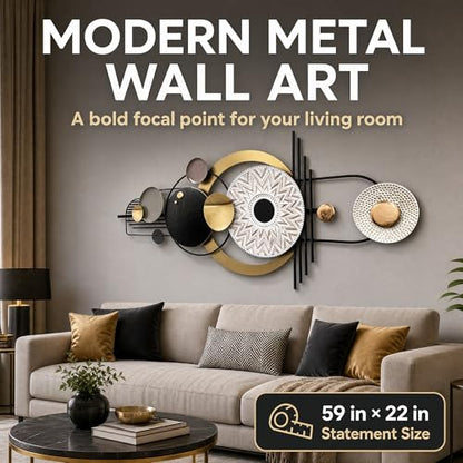 JFUJFU Large Modern 3D Wall Art Metal Sculpture for Home & Office - color: Black & White