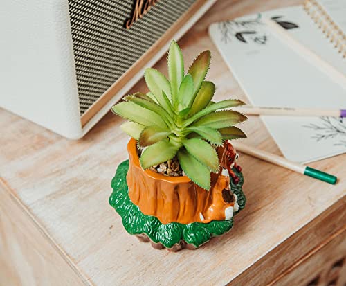 Silver Buffalo Disney The Fox and the Hound 4-Inch Ceramic Mini Planter with Artificial Succulent | Cute Small Flower Pot, Faux Indoor Plants - color: Fox and the Hound