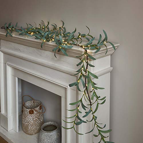 LITBLOOM Lighted Olive Garland Battery Operated with Timer 96 Fairy Lights 6FT, Artificial Greenery Twig Vine Lights for Christmas Spring Fireplace Mantle Decoration Indoor Outdoor - style: Olive