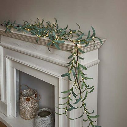 LITBLOOM Lighted Olive Garland Battery Operated with Timer 96 Fairy Lights 6FT, Artificial Greenery Twig Vine Lights for Christmas Spring Fireplace Mantle Decoration Indoor Outdoor - style: Olive
