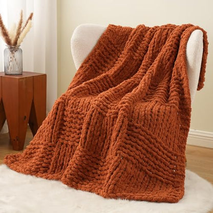 Chunky Knit Throw Blanket for Couch, 50"x60" - color: Caramel