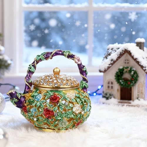 YU FENG 4.7 Inch Mini Teapot Trinket Box Ring Holder Jewelry Organizer - color: Green