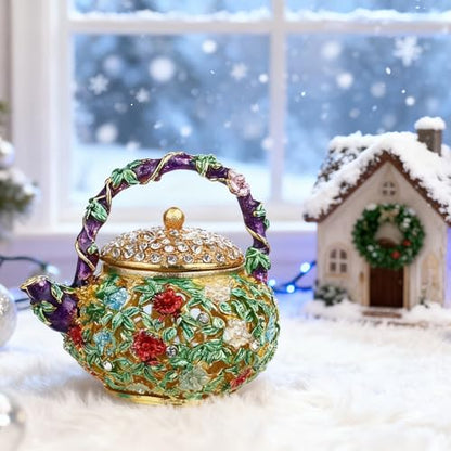 YU FENG 4.7 Inch Mini Teapot Trinket Box Ring Holder Jewelry Organizer - color: Green