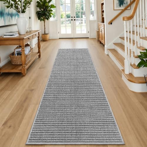 Faux Jute Rug Runner 2'x10', Washable & Non-Slip, Grey & White - color: Grey & White, size: 2' x 10' (Rectangular)