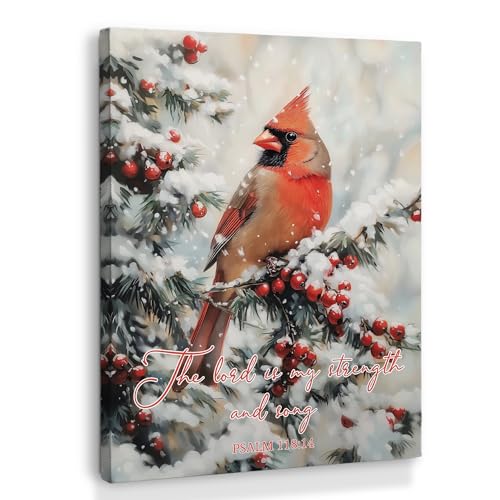 XINCEYWJ Winter Christmas Cardinal Wall Art Decor, Winter Canvas Art Prints Framed, Cottagecore Farmhouse Winter Xmas Cardinal Pictures Wall Decorations for Home Bedroom Living Room, 11x14 Inches - color: Cardinal