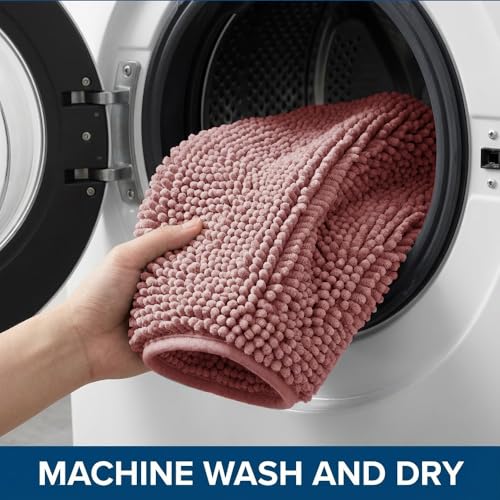 Bathroom Rugs Sets 2 Piece,Super Absorbent Chenille Bath Mats and U-Shaped Toilet Rug,Strong PVC Non Slip Backing,Microfiber Washable Dry Quickly Bath Mats for Bathroom(20"x32"+20"x20"U, Dusty Rose) - color: Dusty Rose