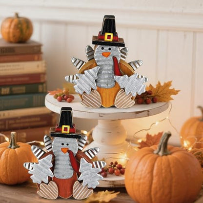 Zcaukya 2 Pack Thanksgiving Wooden Turkeys Decorations Indoor - size: style 2