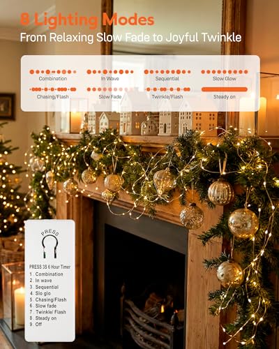 6 Pack USB Rechargeable Twinkle Fairy Lights with Timer - color: Warm White