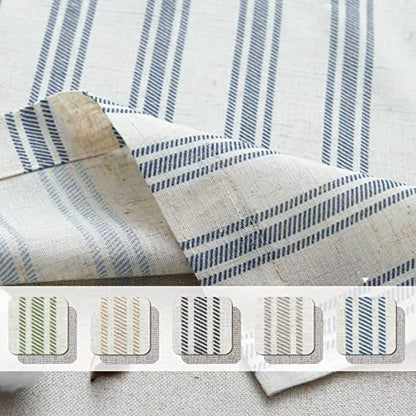 jinchan Striped Linen Valance 18 Inch Farmhouse 1 Panel Blue on Beige - color: Striped Blue on Beige, size: 50"W x 18"L (Pack of 1)
