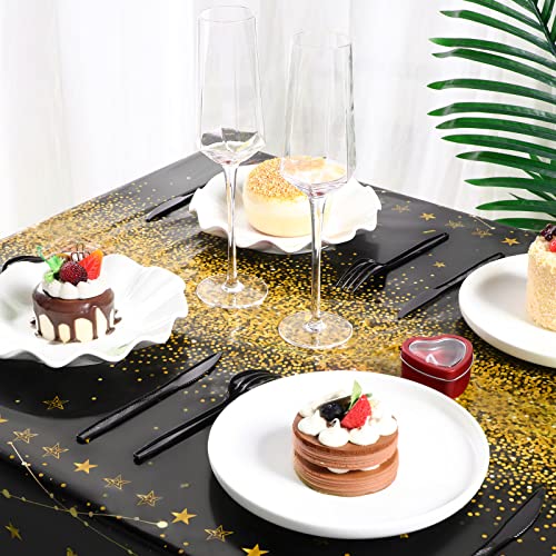 Tudomro 3 Pcs Plastic Happy Birthday Party Tablecloths,Black Gold - color: Black Gold