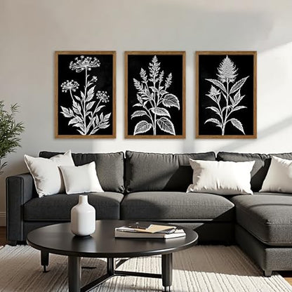 AVECCO 3 Pieces Black White Botanical Wall Art Canvas Framed 20x30 Inch - color: Dark, size: 30"L x 20"W