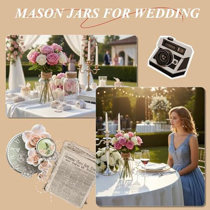 6Pcs Mason Jars for Centerpiece Glass Flower Bud Vase Transparent Vases - color: Transparent