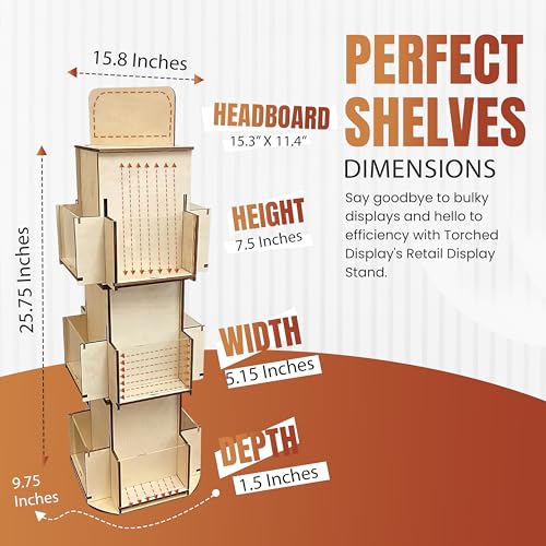 Rotating Greeting Card Display Stand, 3 Tier Wooden Organizer, 4-Sided Display Rack Spinning Multi-Pocket Display for Coasters, Stickers, Retail, Tradeshow - A4, A6, A7, 5"x7", 4 bar (Natural) - color: Natural