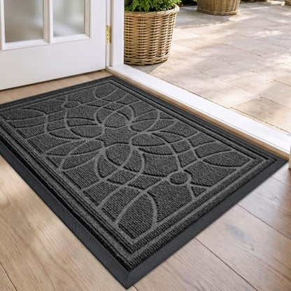 DEXI Front Door Mat Outside Entrance 17x30, Heavy Duty Non Slip, Grey - color: Grey, size: 17" X 30" (Rectangular)