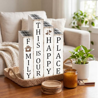 Xuhal 4 Pcs Farmhouse Home Decor, Wooden Rustic Table Decorations Family - style: Home