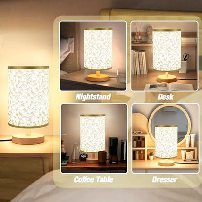 Desk Lamp LED Bulb Included, Small Bedside Table Lamp Plug-in - Classic Wood Base with Flaxen Fabric Shade, Lamps for Night Stands, Simple Nightstand Light for Bedroom, Office, Desk - color: Rose Gold