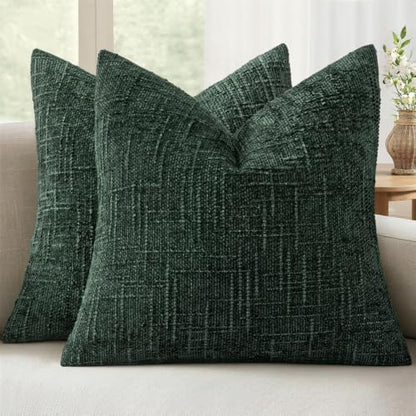MIULEE Chenille Textured Throw Pillow Covers Dark Green 16x16 Set of 2 - color: Dark Green, size: 16" x 16" (Pack of 2)