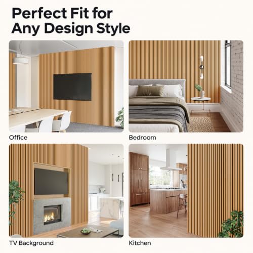 SMARTSTANDARD 4 Pack 106" x 12.6" Wood Slat Wall Panels, Light Brown - color: Light Brown, size: 106" x 50.4"