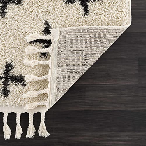 Hauteloom Geomara Shag Moroccan Farmhouse 2'7" x 7'3" Runner Bohemian/Global 100% Polypropylene Charcoal/Beige Runner - color: Charcoal, Beige / Alstead, size: 2'7" x 7'3" (Runner)