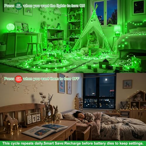 8 Pack Rechargeable LED Fairy Lights 7Ft 20LED Battery Operated - color: Green