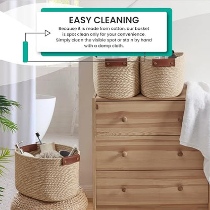 3 Pack Woven Cotton Rope Storage Basket, 15x10x9, Multi-Brown - color: Multi-Brown