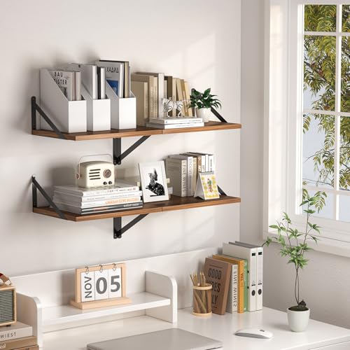 Heimlove 16W x 12D Deep Floating Shelves Set of 2 Walnut - color: Walnut With Black Metal Bracket, size: 16Wx12Dx5.8H